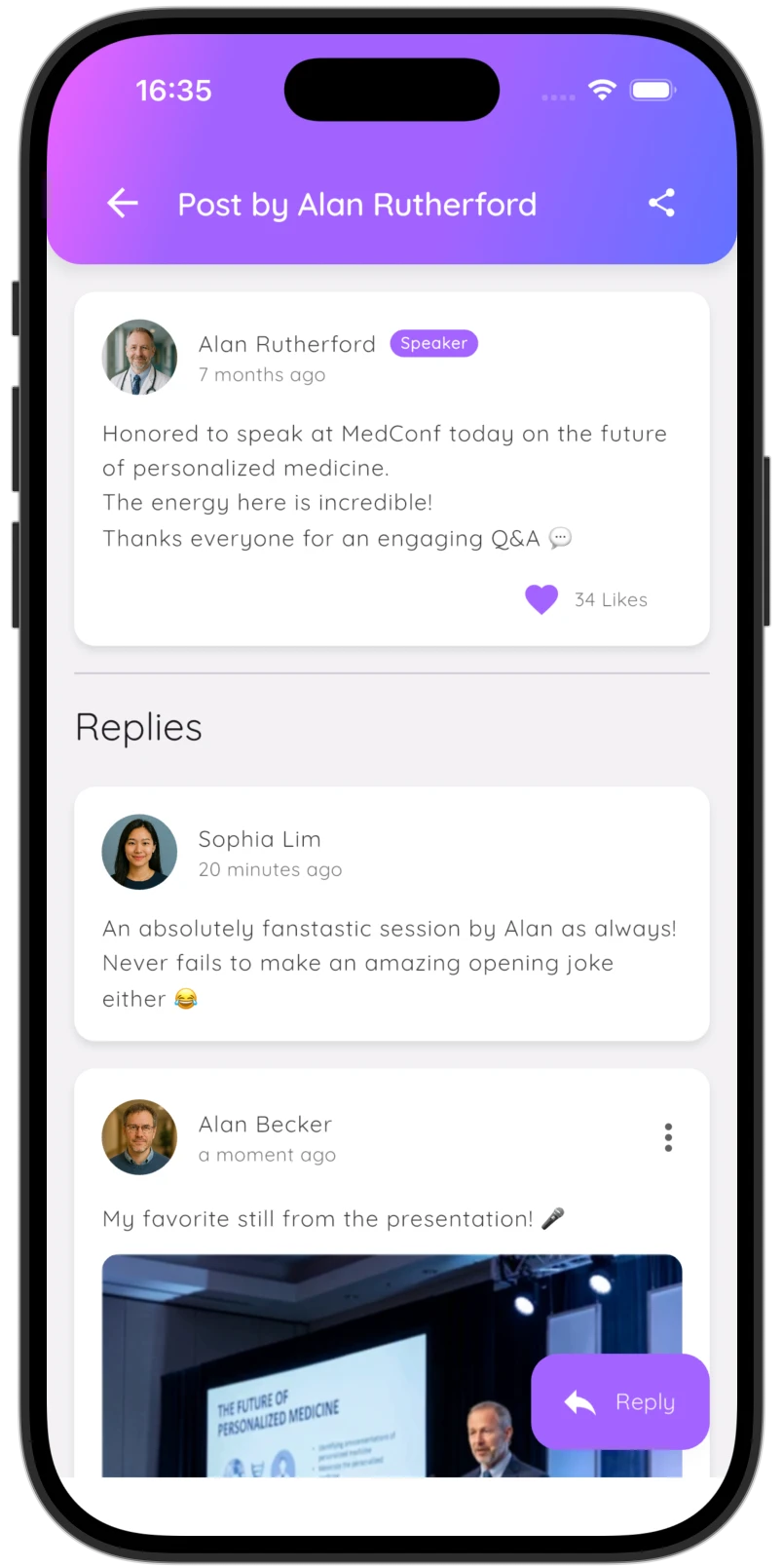 feed replies screen
